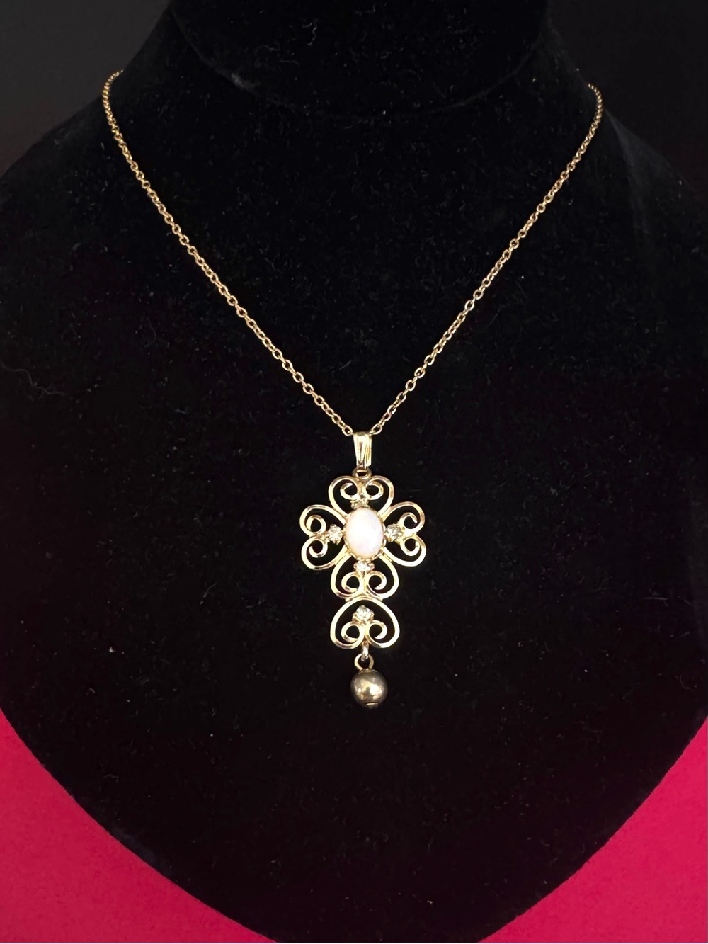 Filigree Pendant Necklace with Opal-Style Stone